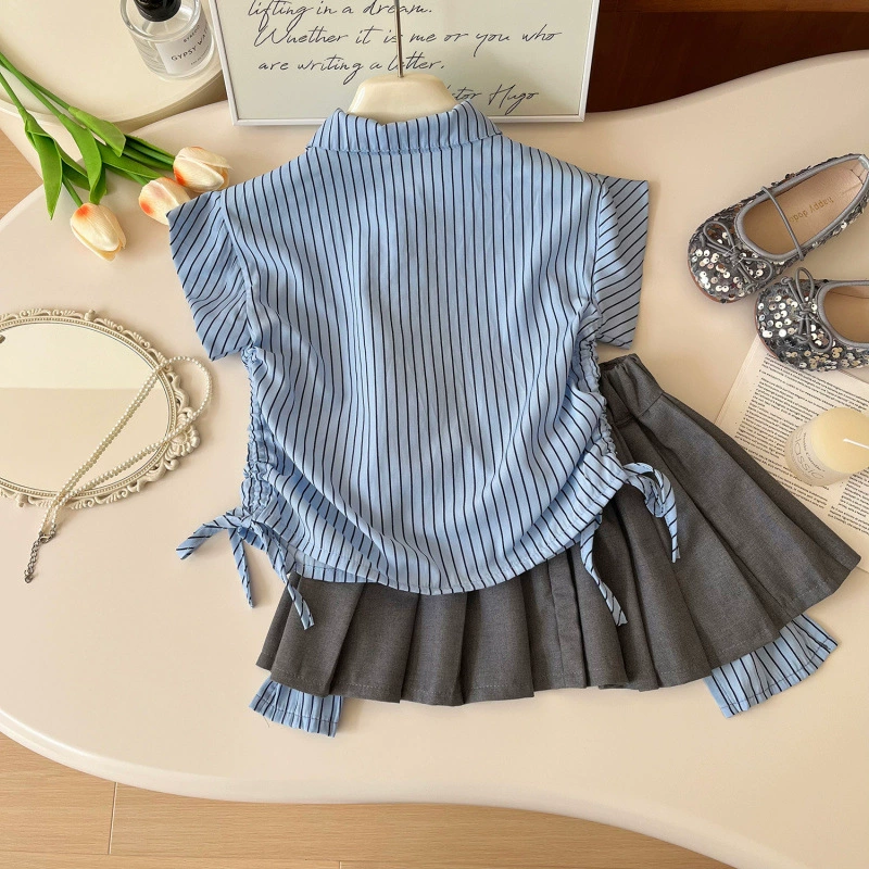 Летняя рубашка, плиссированная юбка, комплект, для детей 3-8 лет