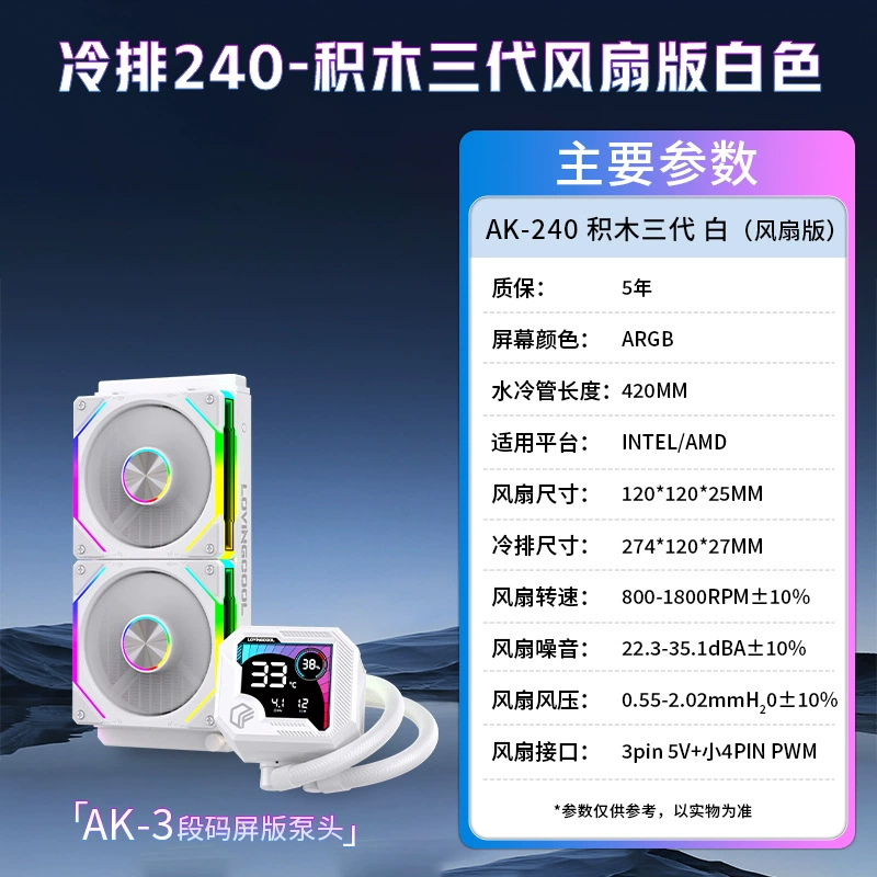 Снятый экран 360, радиатор CPU для компьютера, ARGB, интеллектуальный дисплей температуры, охлаждающий вентилятор для интегрированной системы водяного охлаждения
