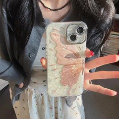 新款貝殼紋半邊蝴蝶iPhone13閃粉鏡頭15ProMax適用蘋果14手機殼12