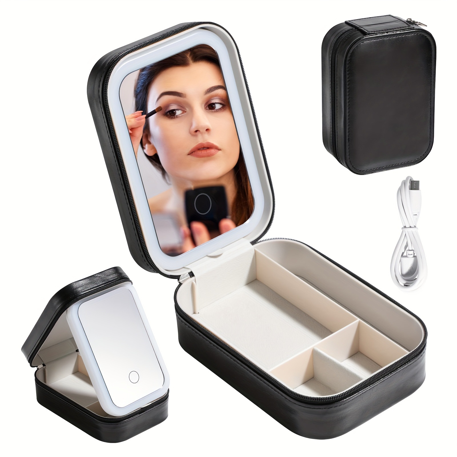 Compact Pink led Lighted Makeup Mirror con Storage Box Transfronterizo