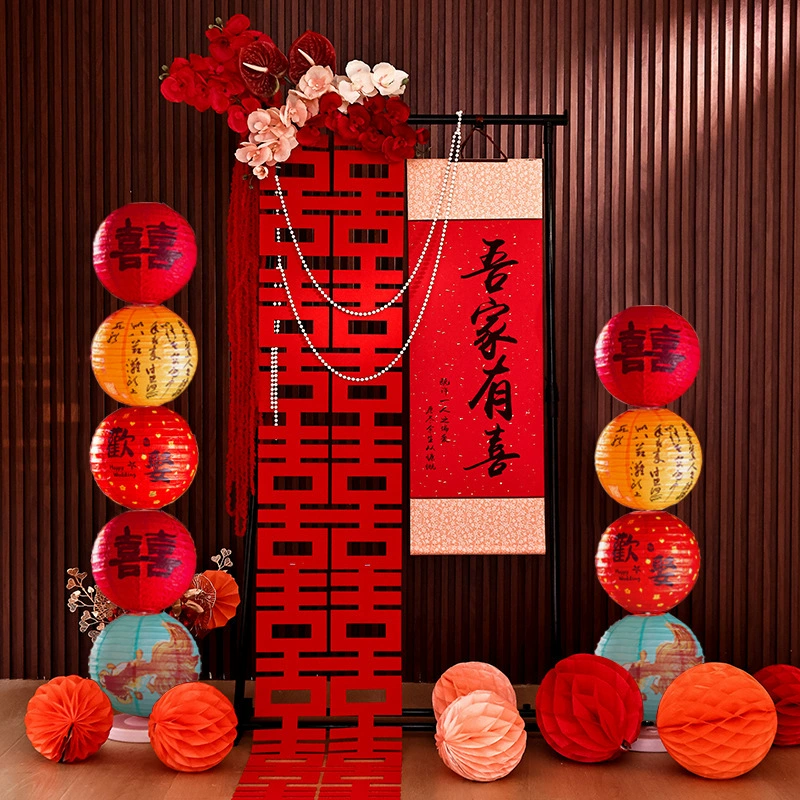 Китайский свадебный комплект украшений для свадебной комнаты, мой семейство имеет счастливый свиток, подвесное украшение, украшение для гостиной, подвесная картина с счастливым словом, украшения