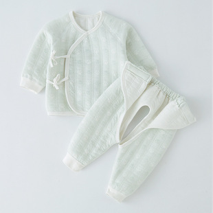 Baby Autumn and Winter New Newborn Infant Two-Piece Set for Boys and Girls, Warm 0-3 Month Kimono Underwear Set for Infants and Toddlers