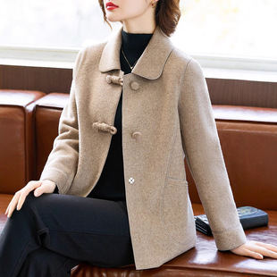 New Chinese Mother's Spring Short Woolen Coat Middle-aged and Old Women's Spring and Autumn Noble Double-sided Woolen Coat 2025 New