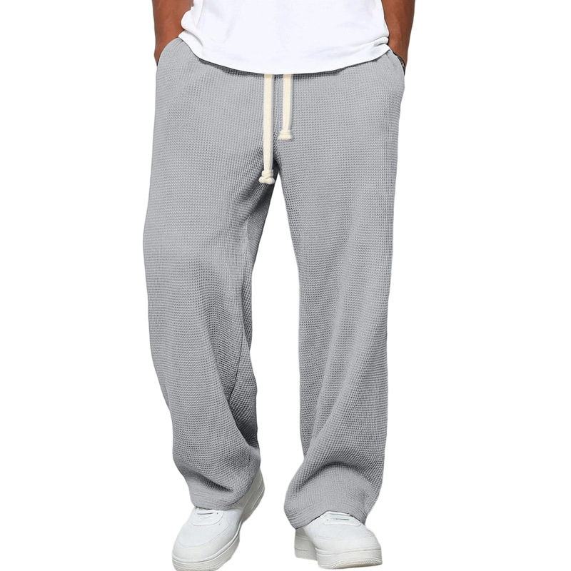 2025 Cross-Border Hot Selling Men's Waffle Casual Sweatpants |   Loose Fit, Elastic Waist Tie