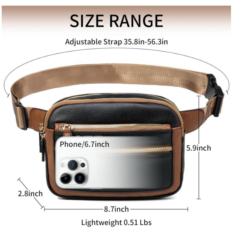 Bolsa de cinturón de mujer Amazon mini omnipresente bolso de cinturón de hombro ajustable cuero artificial