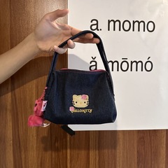 オリジナル可爱いkitty刺繍アメリカンヴィンテージブルーデニムハンドバッグ両用可爱い诞生日プレゼント小