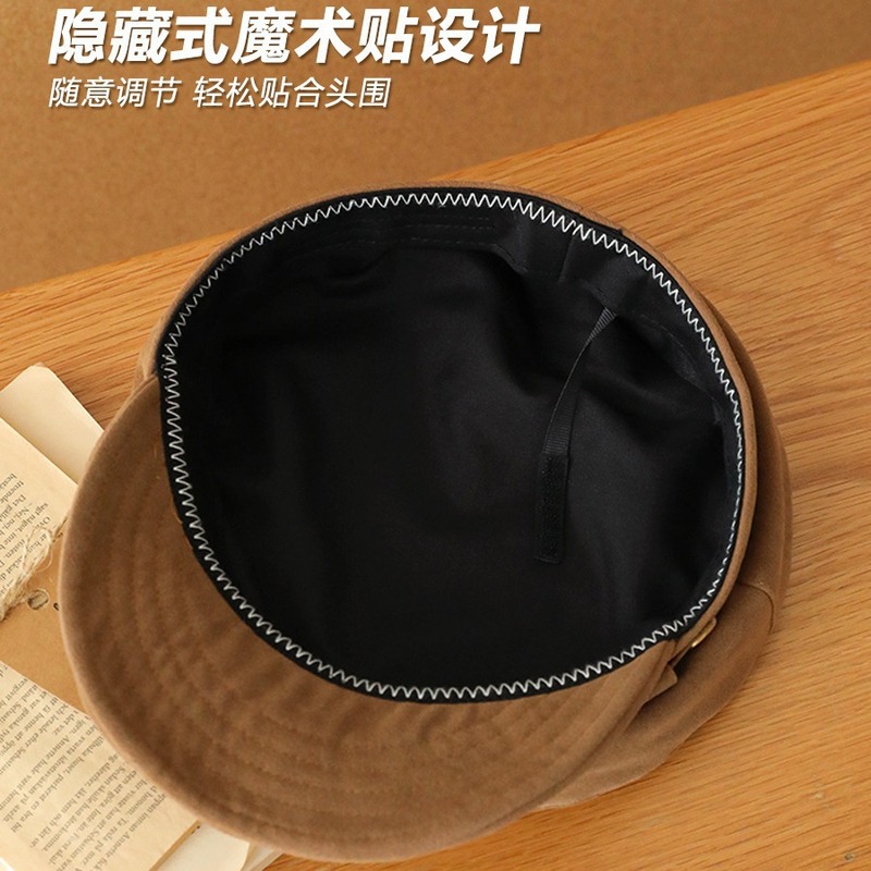 秋冬款贝雷帽复古色系显脸小百搭前进帽透气棉麻平顶高级感报童帽|undefined