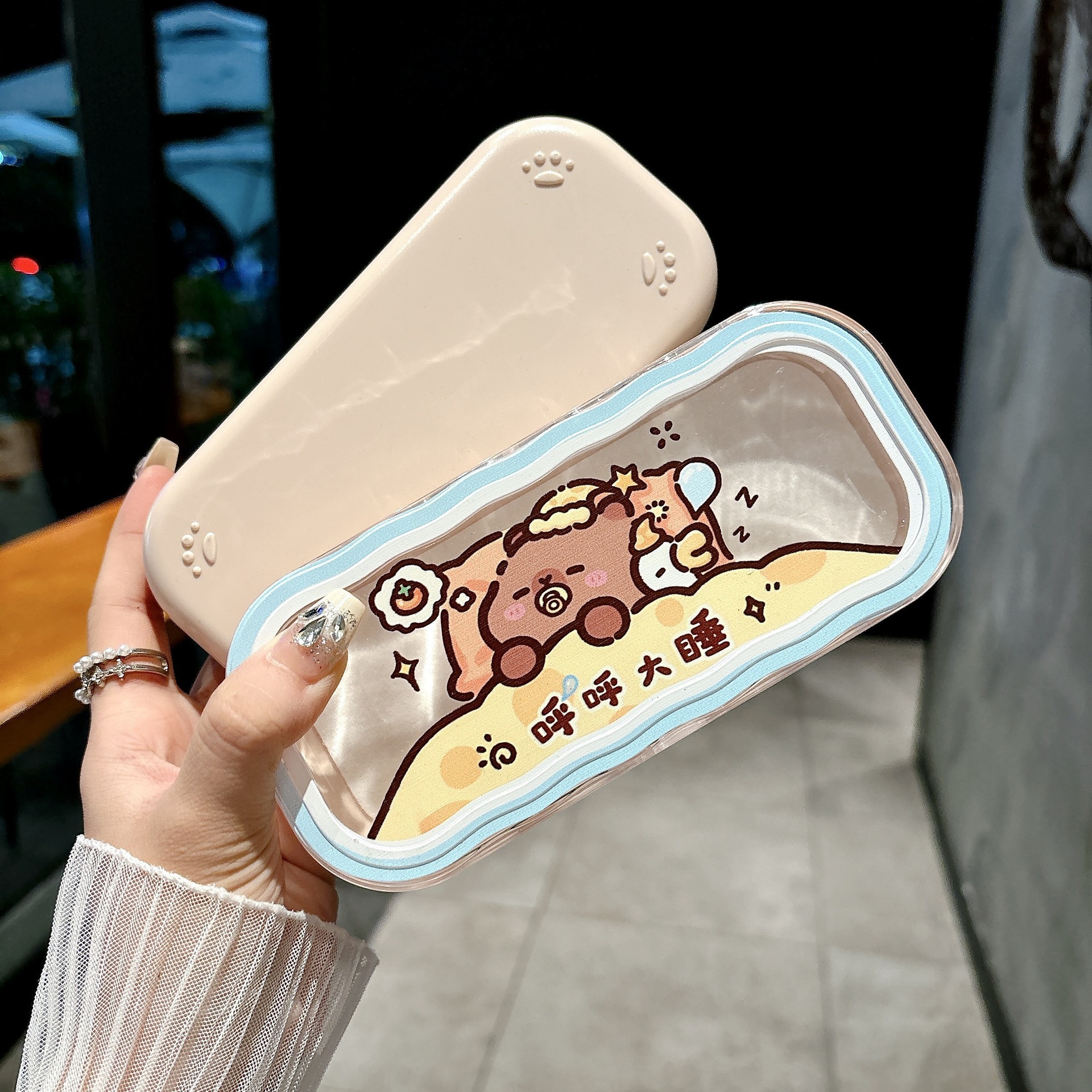 Caja de gafas de dibujos animados encantadora portátil anti-compresión de moda imitación de la placa miopía de la caja de gafas marco procesamiento al por mayor