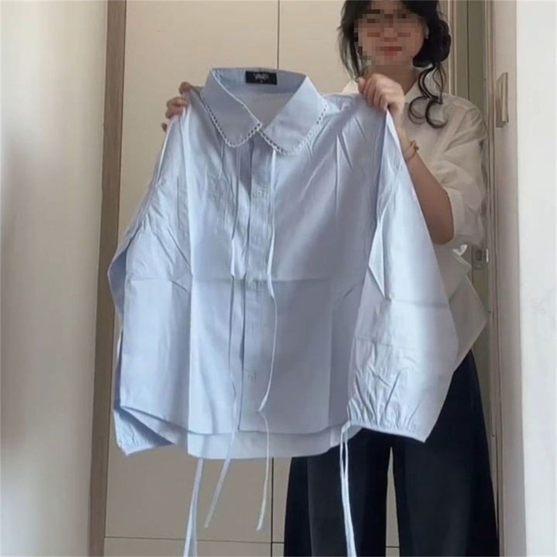 韩系穿搭一整套慵懒风无袖百褶背带连衣裙女学生搭配蓝色绑带衬衫|undefined