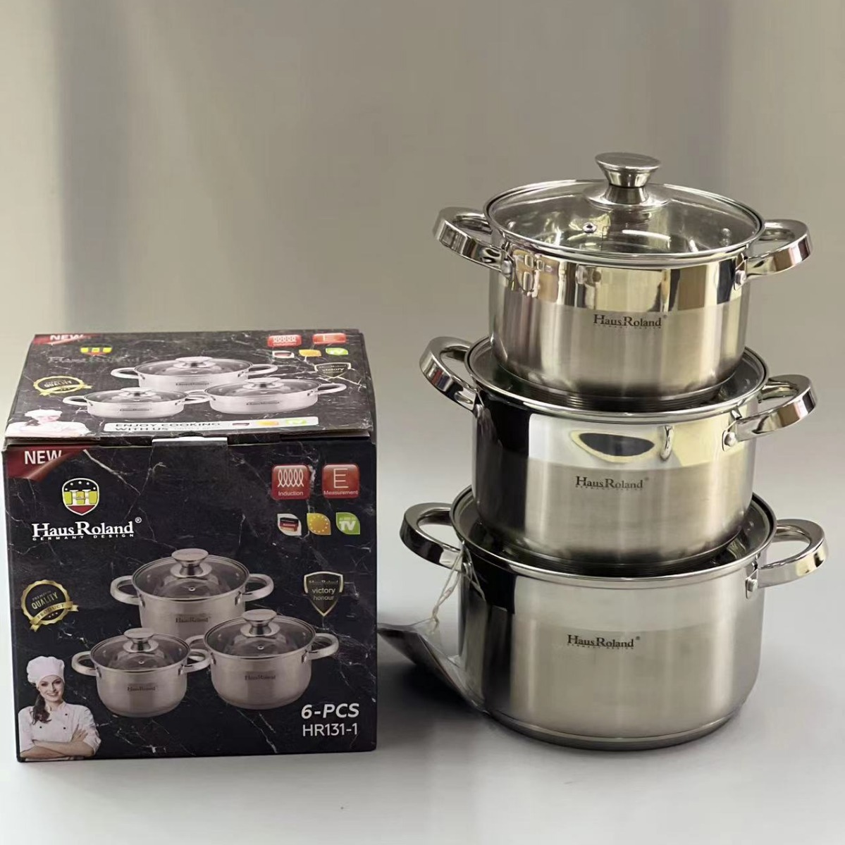 Fábrica de productos de hardware Hongrui (Jiangmen) 201 juegos de ollas de 3 piezas de acero inoxidable