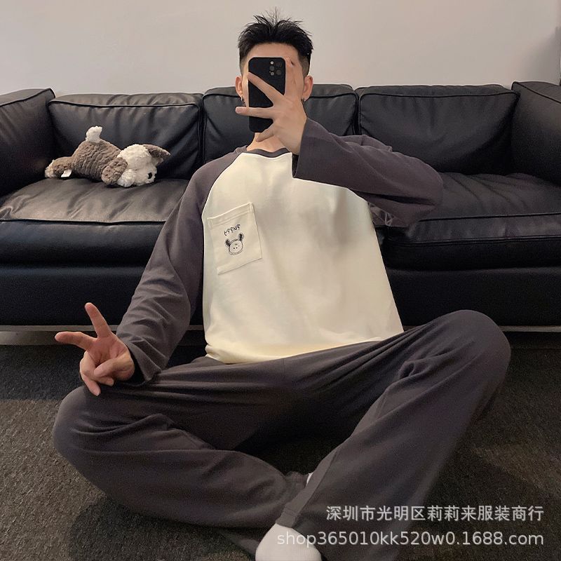 Wholesale Spring New Long-Sleeved Trousers Running Volume Boys Loose Cartoon College Style Suit Pajamas Men's Home Clothes