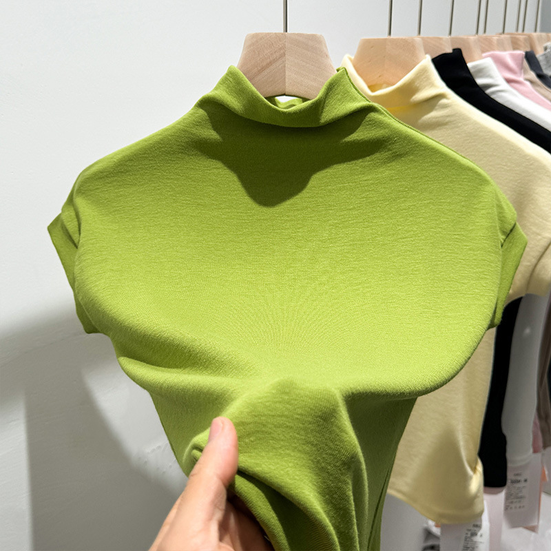 設計弾力底シャツ春秋半袖半高襟半袖底地デールモーダル修身tシャツ高襟|undefined