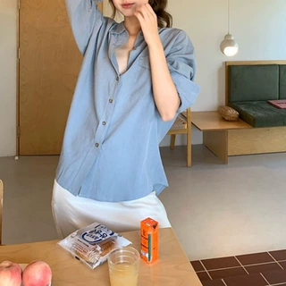 im向 满分细节控！两穿砂洗天丝高智感长袖上衣女撞色纽扣衬衫