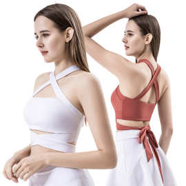 2023瑜伽服绑带运动健身背心女跑步运动交叉美背内衣带胸垫上衣女