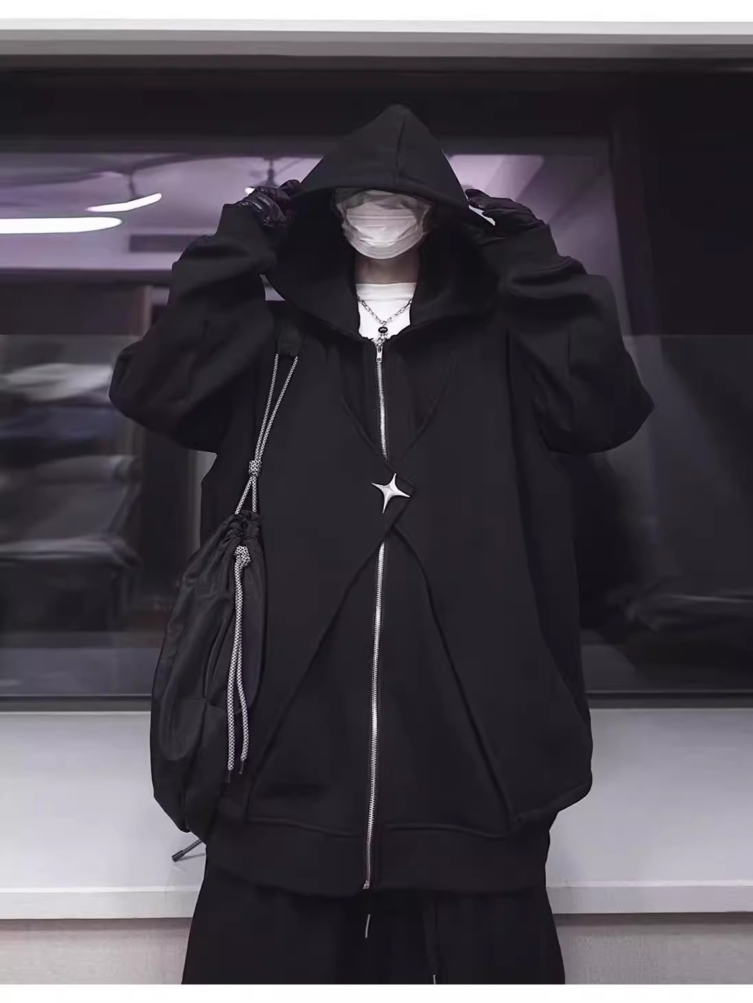 Nueva marca de moda americana suéter de rebeca con capucha ancha negra primavera y otoño para hombre chaqueta deportiva casual
