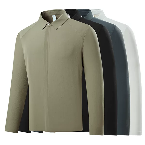 New outdoor seamless bonded long-sleeve shirt for autumn and winter, high-quality men's business commuter casual stretchy collared shirt