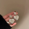 16#Silver Needle-White Love Inlays Diamond Earrings