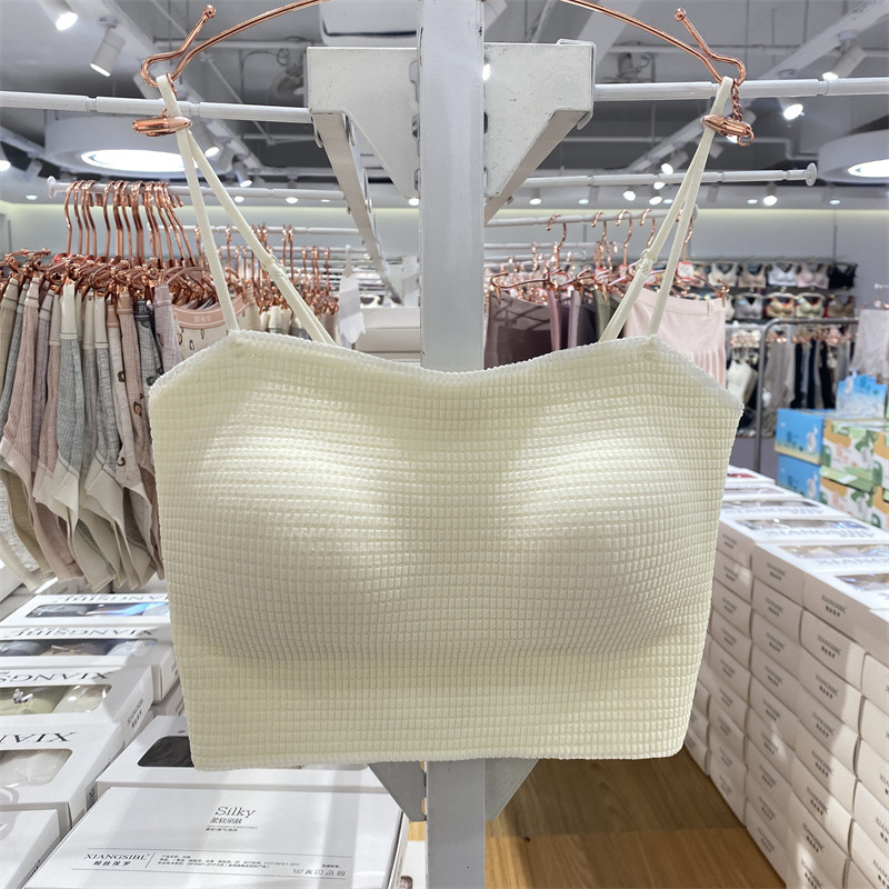 Bubble Waffles No Mark Ice Silk Camisole Women's Belt Chest Pad Strapless Push-up All-match Beautiful Back