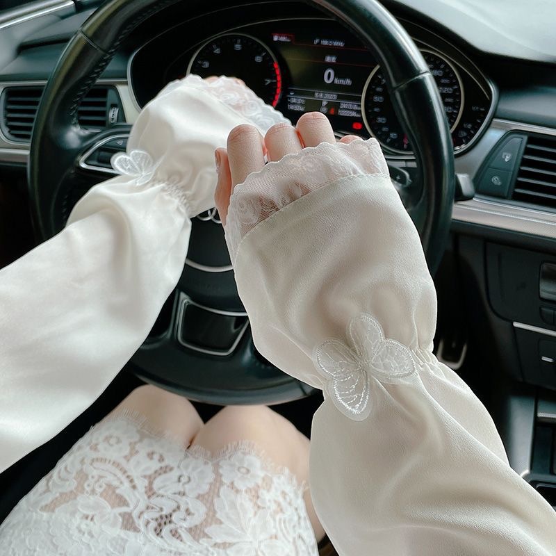 3 차원 레이스 나비 쉬폰 느슨한 선 스크린 소매 여성 운전 높은 가치 아이스 소매 선 스크린 모든 매치 팔 소매