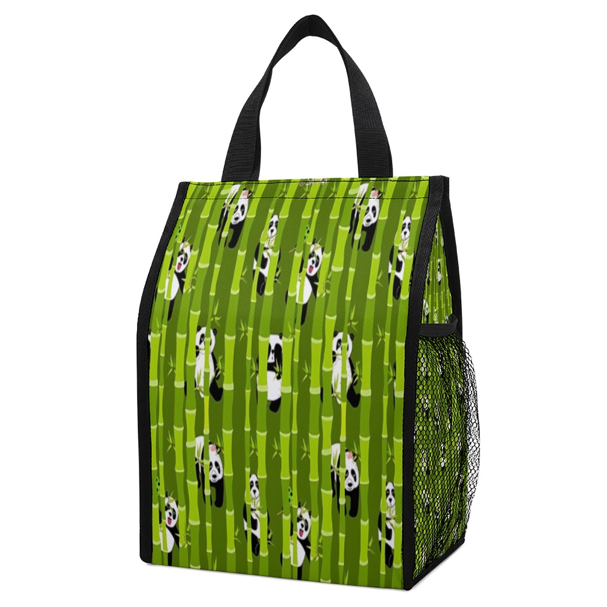 竹林中的熊猫印花图案手提餐包午餐袋保温袋学生上班外出露营