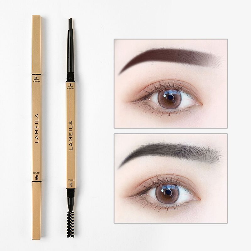 Ramila double-headed eyebrow pencil ultra-fine head small gold diamond waterproof sweat-proof non-marking automatic rotating small gold chopsticks eyebrow pencil