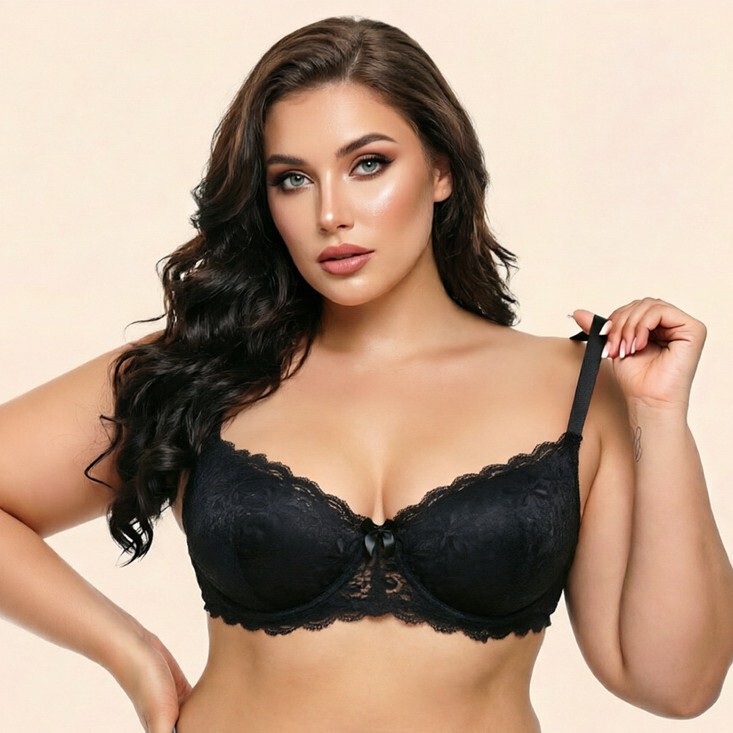 Sexy Black Lace Hollow-Out Lingerie, French-Style Romantic Large-Cup Bra, Low-Price Clearance Sale of Export Surplus