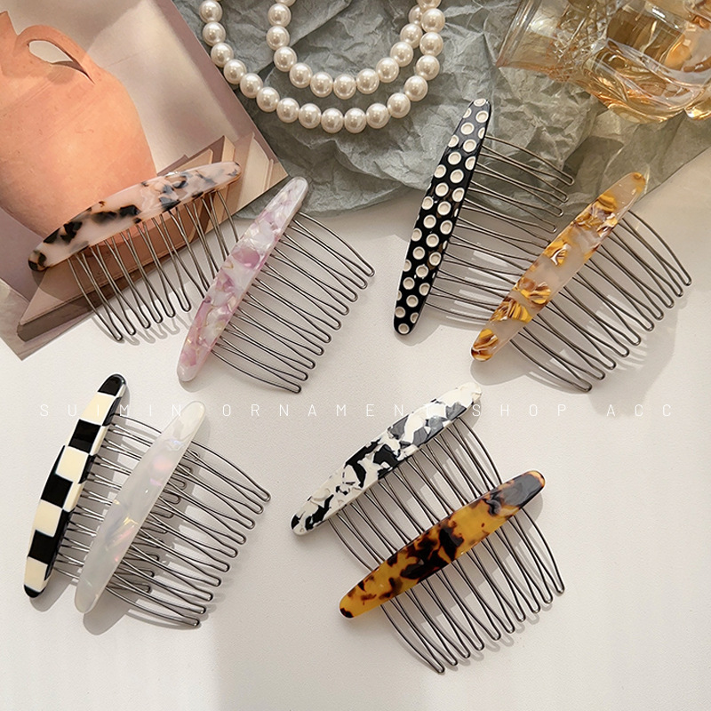 Flequillo en la frente insertar peine pelo roto acabado artefacto acetato horquilla Cabeza trasera femenina insertar reverso peine del pelo horquilla del tocado