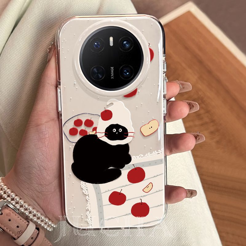 Suitable for Huawei Mate70Pro+ Mobile Phone Case Classy All-Inclusive Mate60 Silicone Mobile Phone Case Apple Hat Black Cat