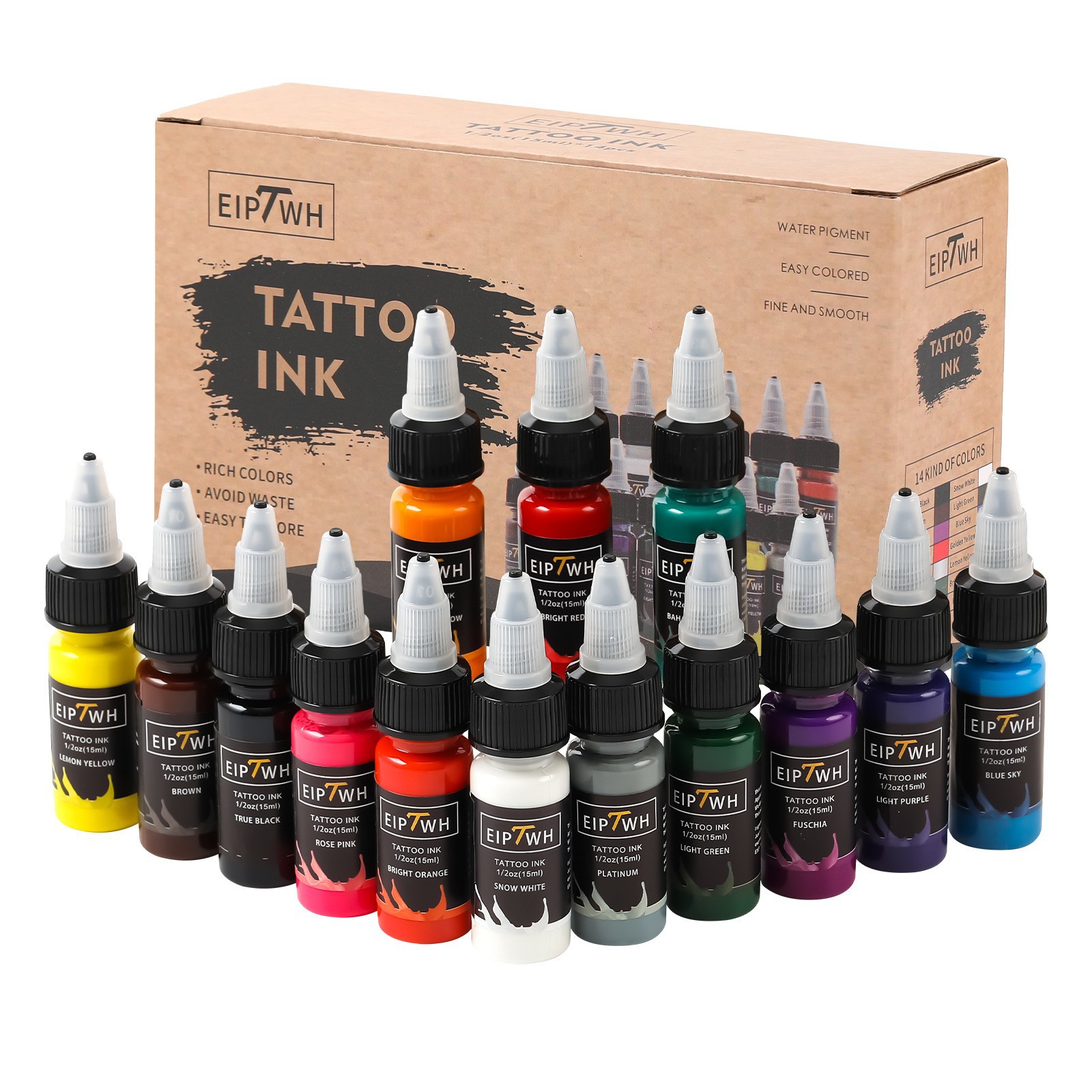 14 colores de tapa dura tatuaje tinta tatuaje Pigmento color claro buenas partículas delicado fácil de colorear pigmento del tatuaje 15ML