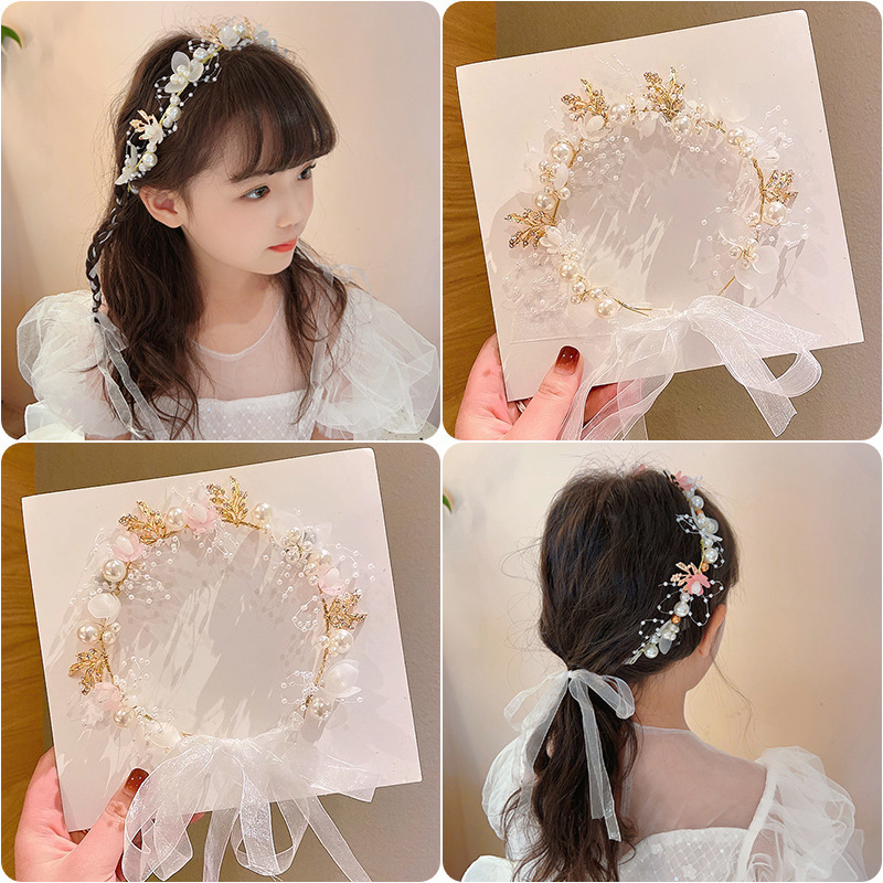 Children's cute golden headband pearl for bride