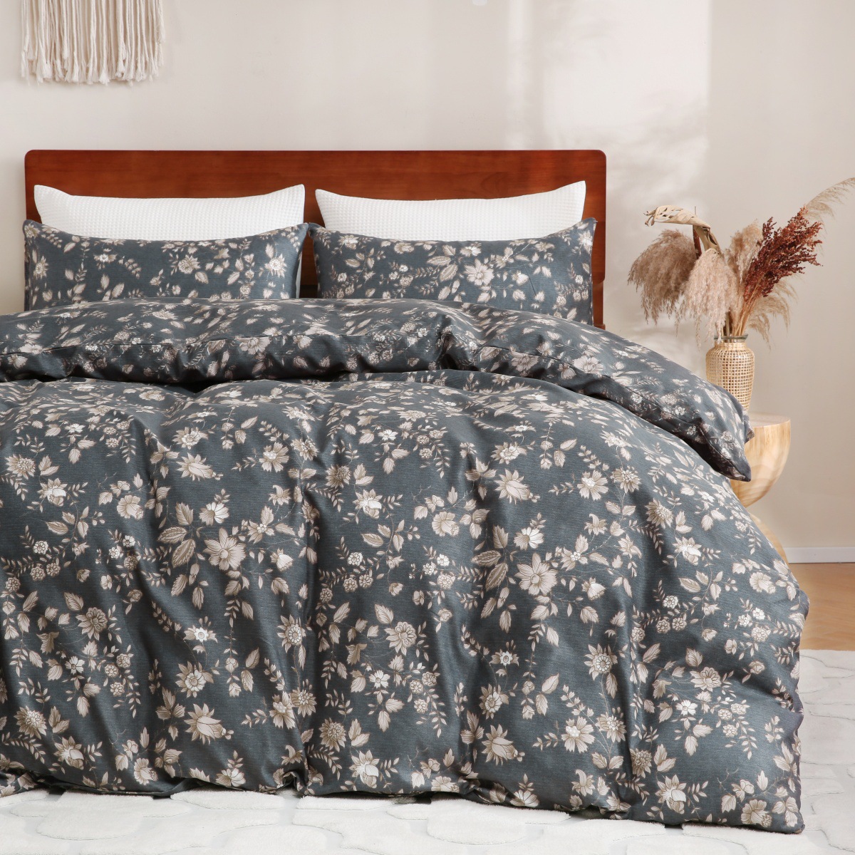 Gebürstetes Spannbettlaken-Set mit nordischem Blumenmuster – Hochwertiger elastischer Bettvolant mit botanischen Mustern, ultraweicher Mikrofaserstoff, verschiedene Größen erhältlich_voghion.com