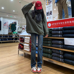 复古蓝窄版直筒牛仔裤女秋季2025新款高腰显瘦小个子拖地烟管裤子