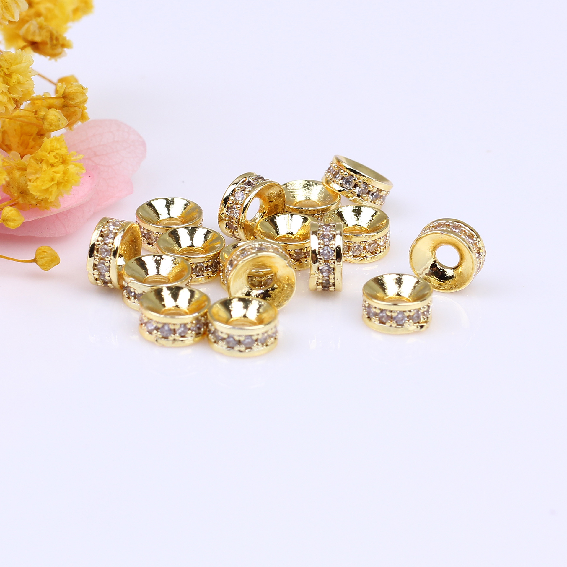 18K oro cobre micro incrustaciones ZIRCON espaciador ronda espaciador DIY pulsera collar joyería accesorios material al por mayor