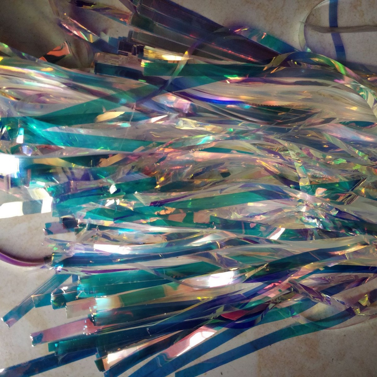 镭射金葱裁切扁丝条大红葱镭射闪丝0.3厘米宽度浅天蓝彩虹长条