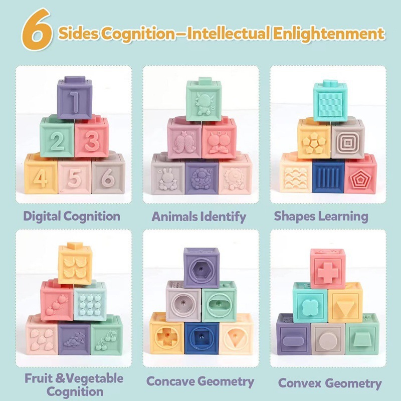 Cross-Border Amazon Export Baby Digital Constellation Cognitive Soft Rubber Building Blocks Educational Jenga Tower Unified Ball Toy