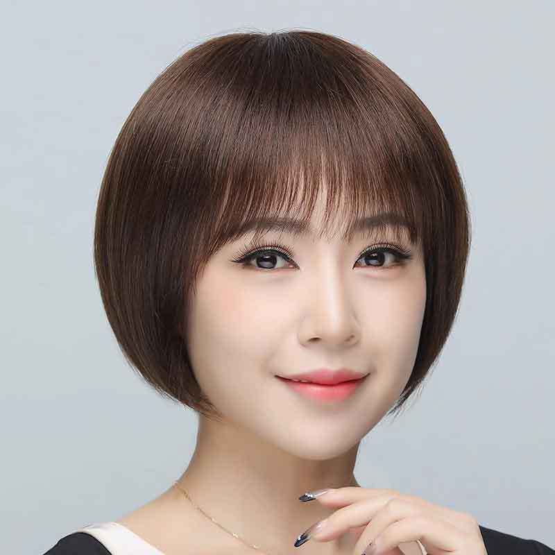 Wig Real Hair Full Real Person Hair Bobo Head Wig Women's Full Head Cover Short Hair Middle-aged and Elderly Women's Mother Wig Cover in stock
