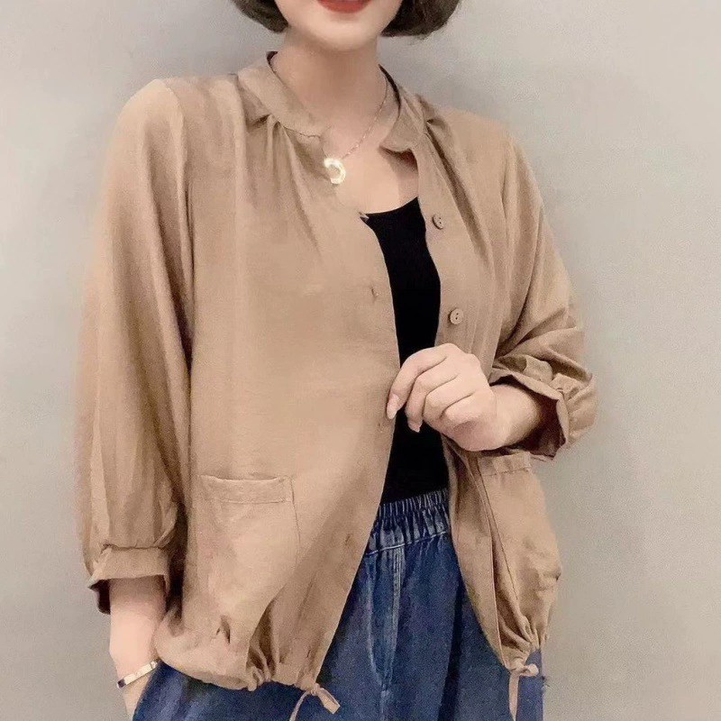 Cardigan jacket for women, cotton‑linen, western style, fitted sun‑protective layer, sizes S–4XL