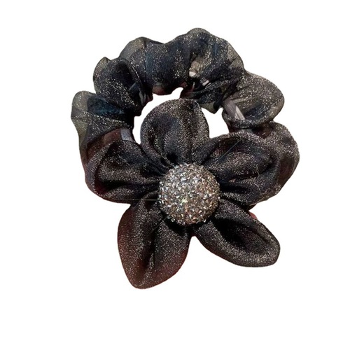 Fabric hair accessories, two lightweight luxury net mesh shiny water bead sunflower hair clips, ponytail hair ties, round hair clips summer