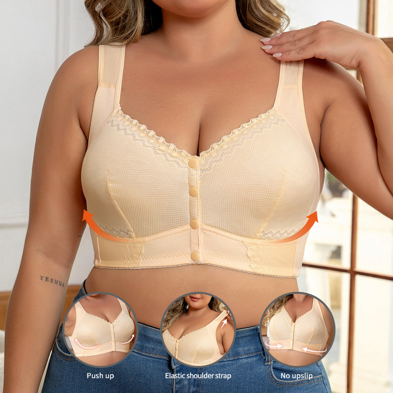 Cross-Border Popular C-F Cup Extra Large Size Bra European and American Size No Rims Vest Style Fashionable Lace Front Button Intimates