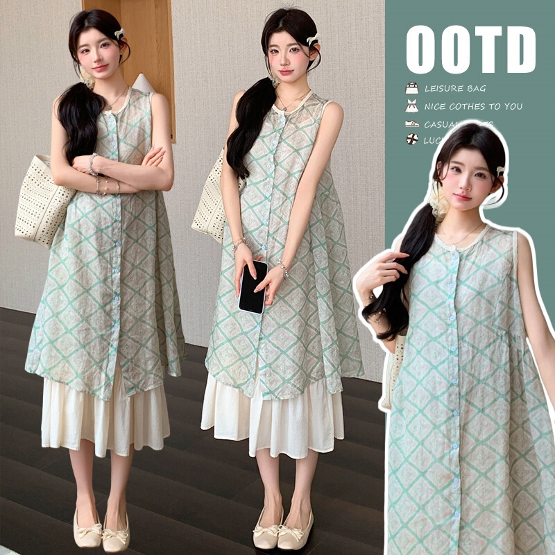 2026 Summer Maternity Wear, Youthful and Fresh Two-Piece Set, New Style Suspender Dress + Floral Sleeveless Maternity Tank Dress
