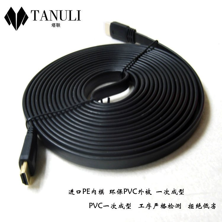 Noodle HDMI плоский кабель с золотым наконечником HDMI, кабель высокой четкости, поддерживает 3D, подключение к телевизору и компьютеру, версия 1.4, черный