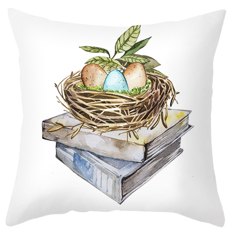 Amazon lino transfronterizo corto peluche conejo de Pascua acuarela guirlandas decorativas para el hogar almohadilla de almohada