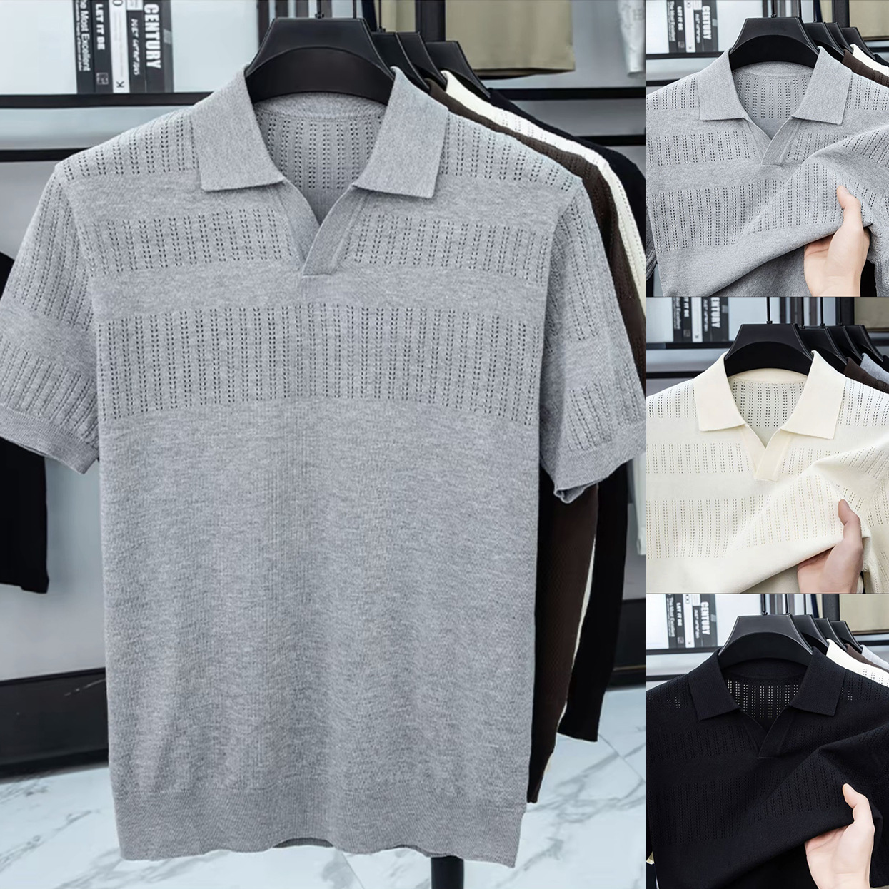Camisas polo de manga corta de estilo antiguo, camisetas de punto de cuello en V, camisetas comerciales de hielo, camisetas de comercio exterior transfronterizo al por mayor