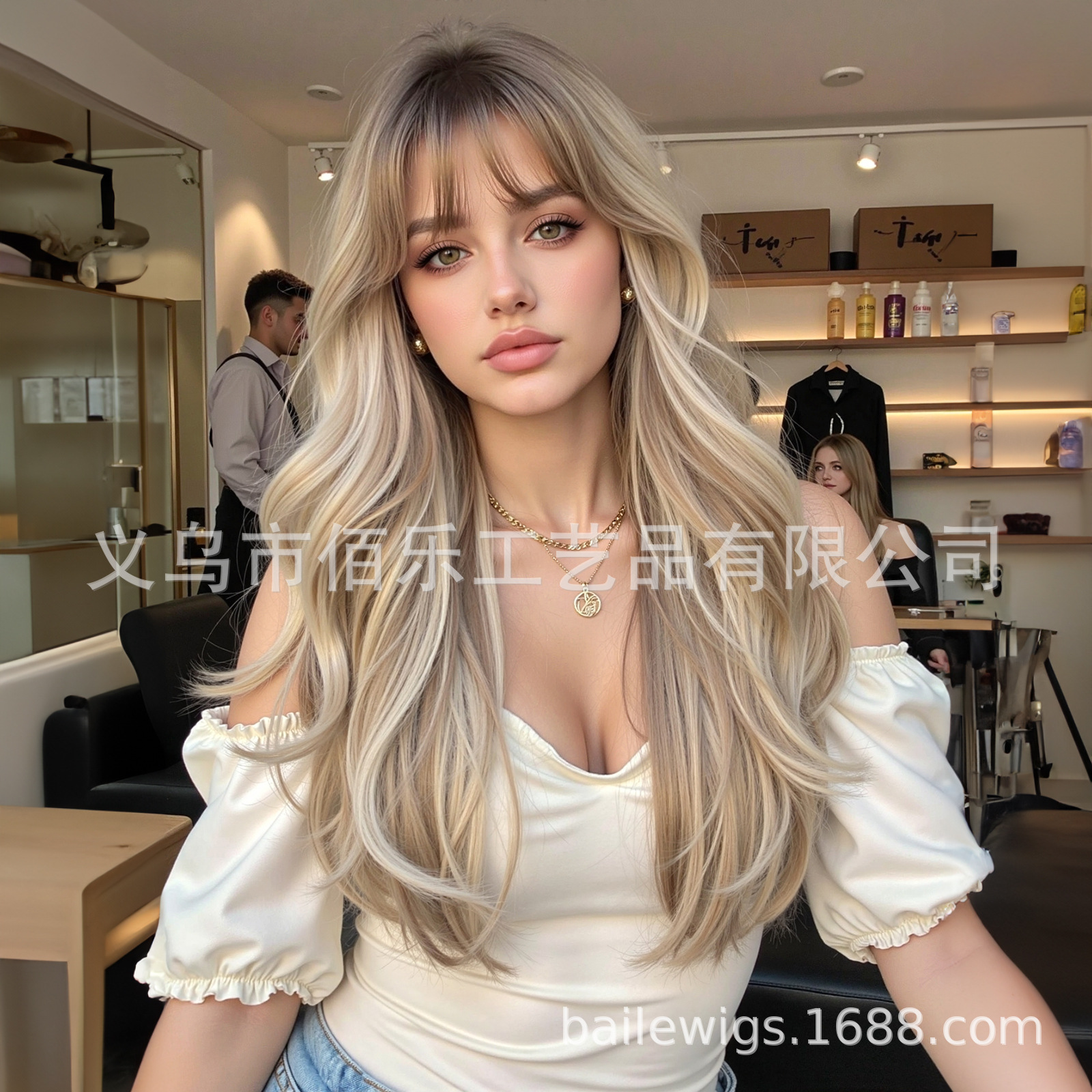 Pelucas transfronterizas marrón natural rizado largo wigs rasguño tiñido gradualmente en Europa y América al por mayor en stock