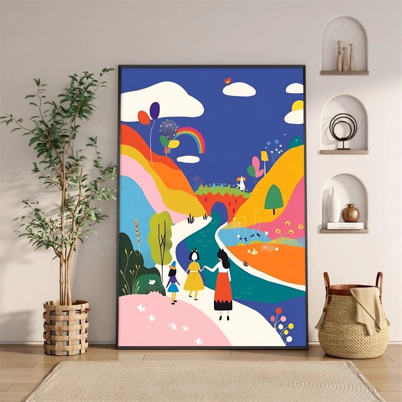 Dopamine Living Room Decorative Painting Art Abstract Sofa Background Wall Mural American Color Landscape Children's Room Wall Painting