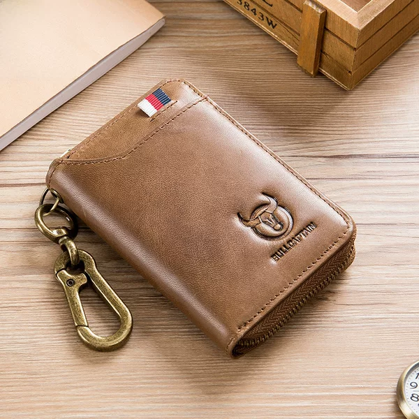 Captain Niu Car Key Bag Genuine Leather Men's Waistline Access Control Anti-theft Brush Cowhide Key Bag Two-in-One Coin Purse