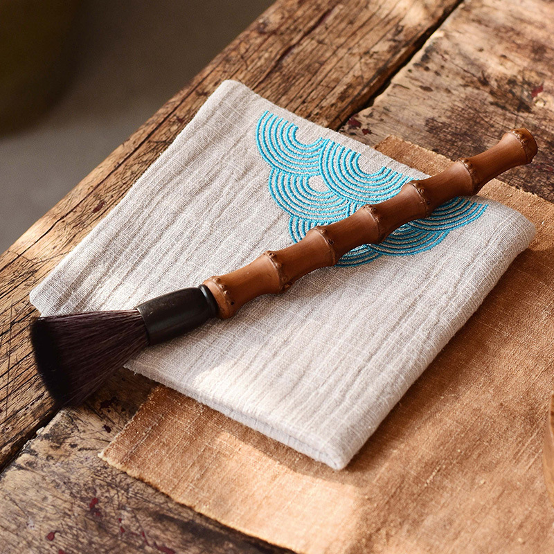 Púrpura Arena Tetera cepillo de té olla cepillo de la pluma cepillo de té sin pelusa bambú madera bandeja de té cepillo Kung Fu juego de té Accesorios
