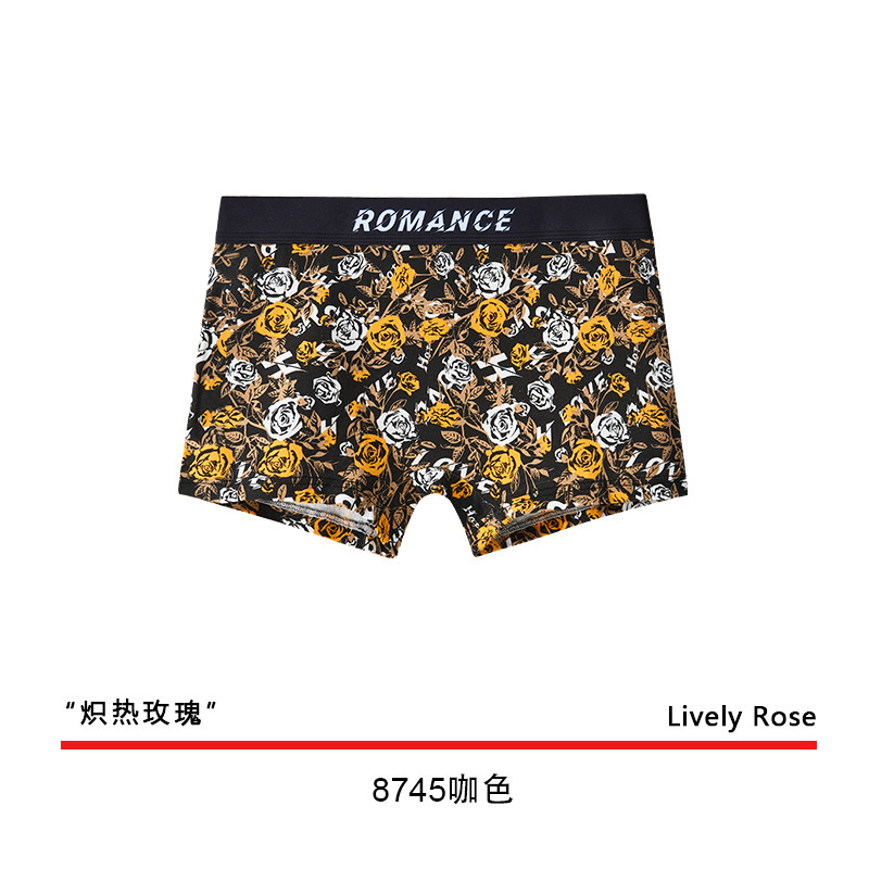 新款女士平角裤春秋潮男纯棉内裤女生中腰印花平脚裤高弹玫瑰裤衩|undefined
