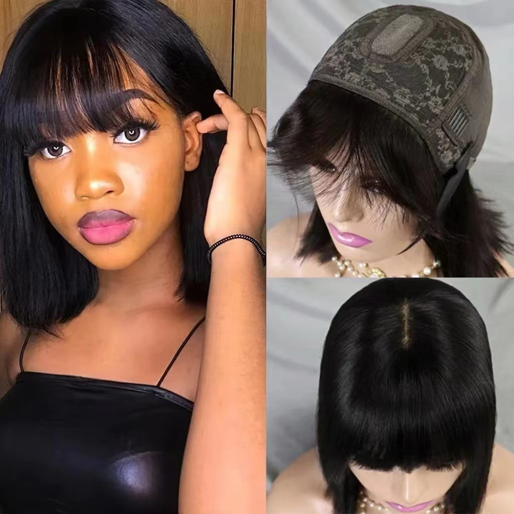 3x1 encaje rectos bangs bob wig mecanismo de pelucina cabello humano real pelucinas de cabello humano