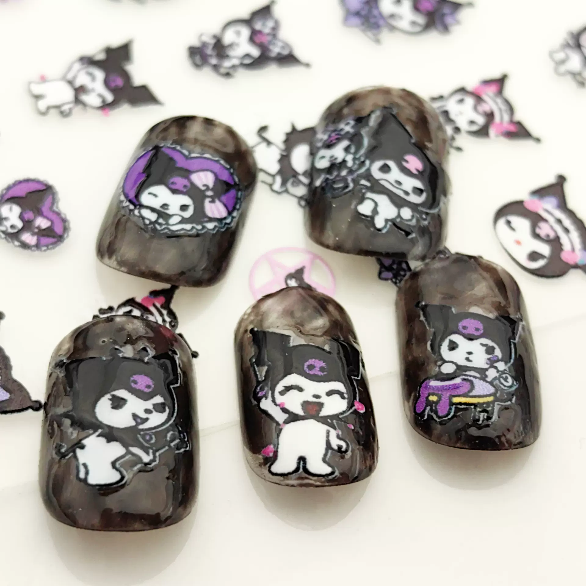 美甲贴纸5D卡通少女风三丽鸥贴画网红美甲饰品爆款浮雕装饰贴混批